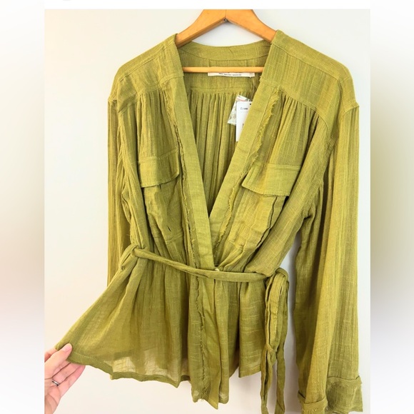 We The Free. Free People. Olive green semi sheer safari wrap shirt. - Picture 4 of 6
